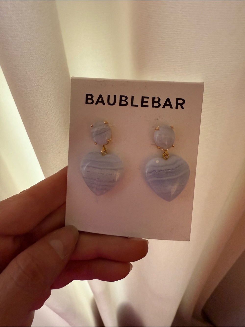 BaubleBar Gold-Trim Light Blue Heart Drop Earrings